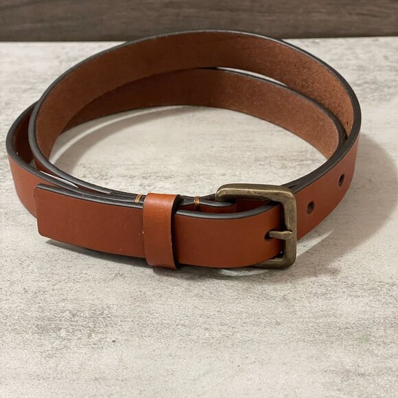 NWT Timberland Brown All Leather Brass Buckle 1" Wide Waist Belt Unisex XL 43"TL - Picture 1 of 10